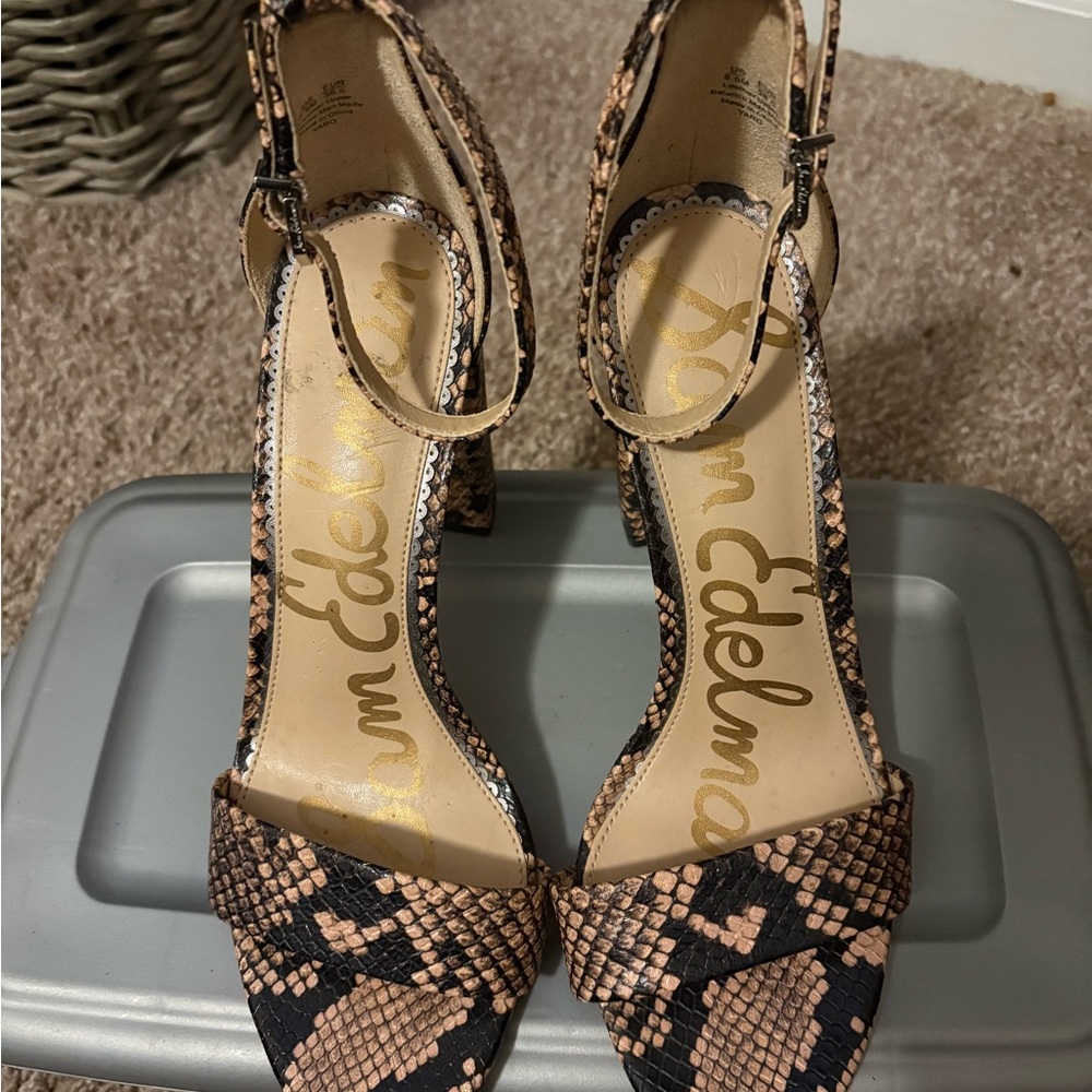 Sam Edelman Black and Tan Snakeskin Heels